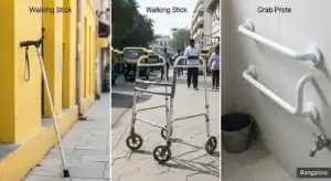Comparison of mobility aids - walking stick, walker, grab bars